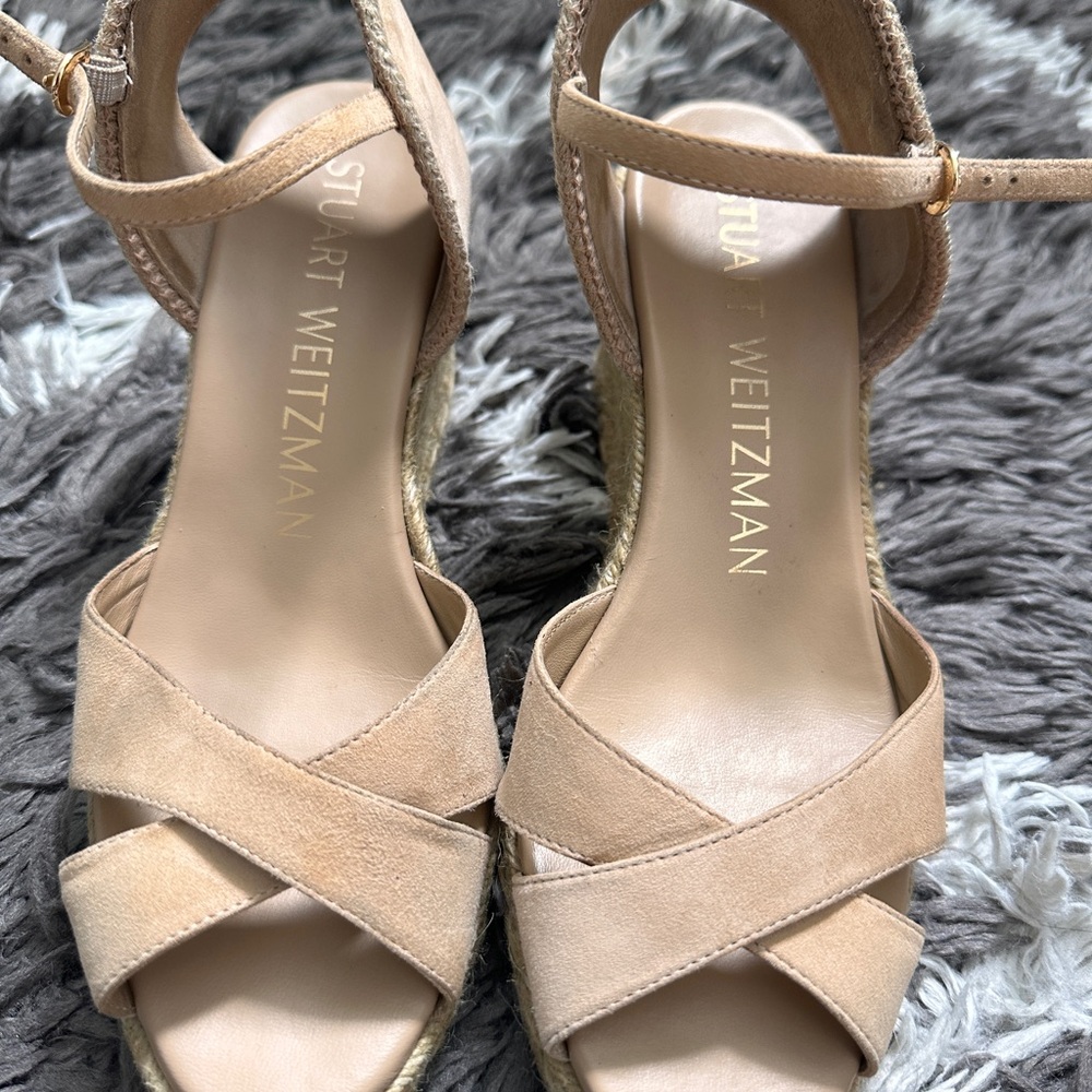 Stuart Weitzman Tan Espadrille Shoes with Suede Crisscross Straps